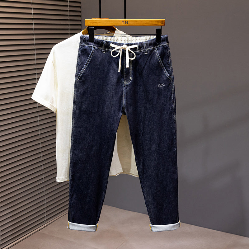 Plus Size Men's Casual Ankle Pants, Loose Straight Jeans,Spring Denim Pants