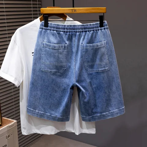 Jeansshorts für Herren mit elastischem Bund und Kordelzug in Übergröße 