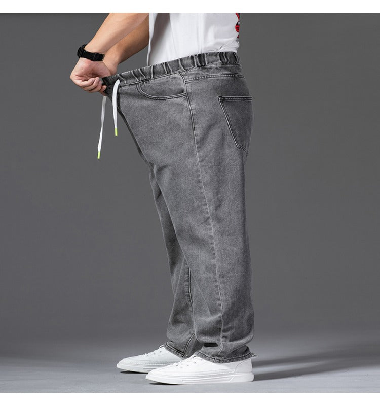 Baggy-Jeans für Herren in Übergröße mit elastischem Bund, Jeans mit weitem Bein, Dad-Jeans 