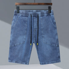 Short en jean à taille élastique et cordon de serrage pour homme, short imprimé, jean au genou, grande taille 