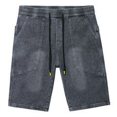 Short en jean à taille élastique et cordon de serrage pour homme, short imprimé, jean au genou, grande taille 