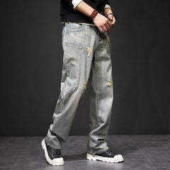 Plus Size Men's Stylish Straight Leg Jeans,Torn Jeans