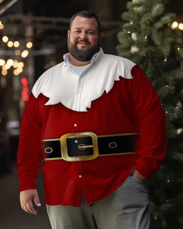 Chemise à manches longues pour homme avec ceinture de Père Noël et motif grande taille 