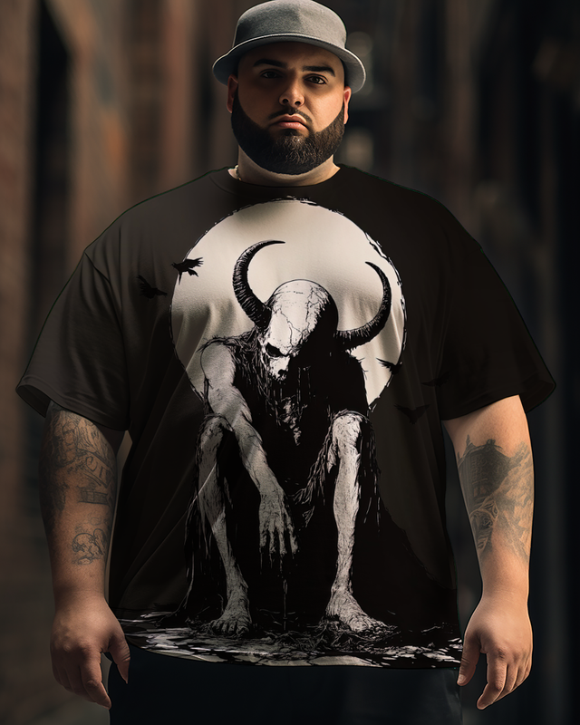 Men's Skeletal Demon Print Plus Size Short Sleeve T-Shirt