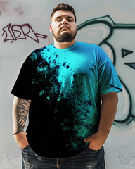 Men's Black Blue Splash Plus Size T-Shirt