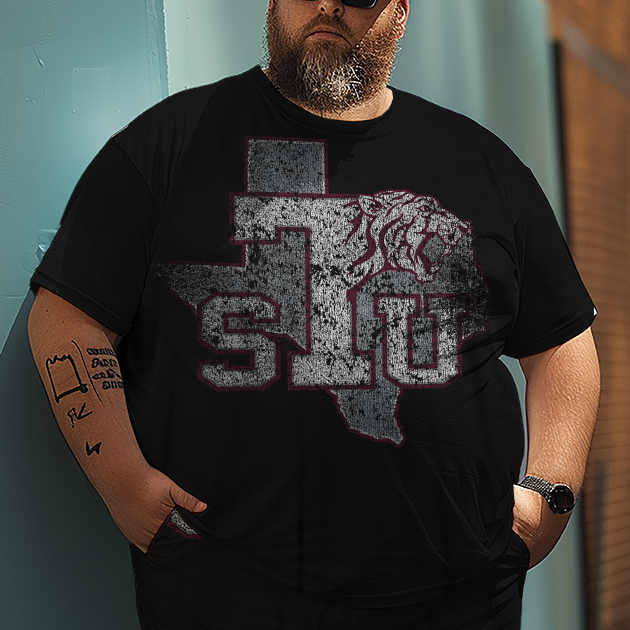 Men's Big Logo Texas Southern University Plus Size T-Shirt Set, Men's Sports Style Suit