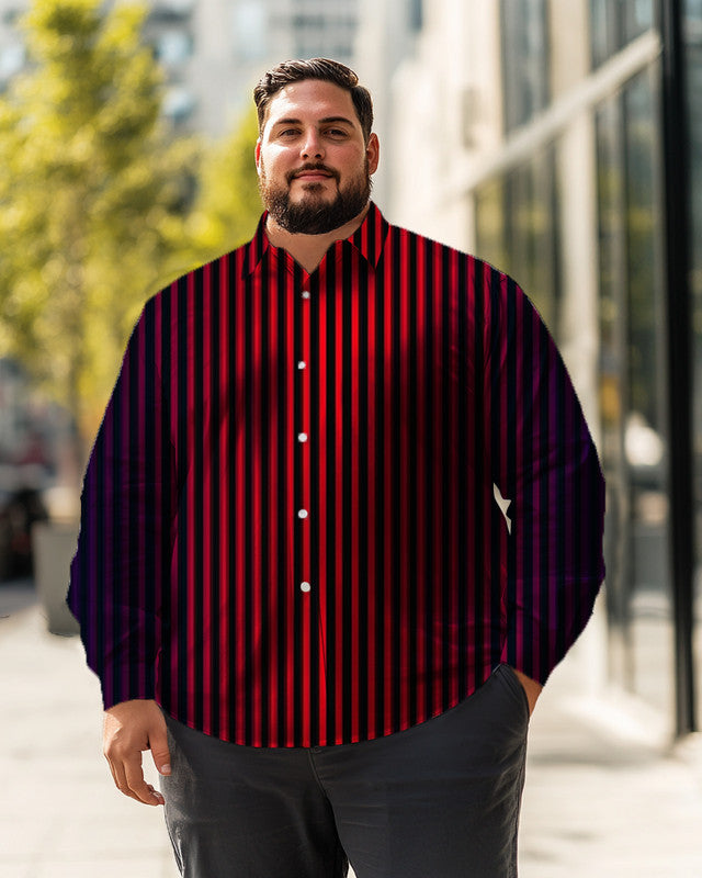 Men's Vertical stripes black/red Plus Size Long Sleeve Shirt  ,  Button Down Shirt