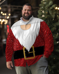 Chemise à manches longues imprimée de costume d'elfe de Noël pour hommes de grande taille 