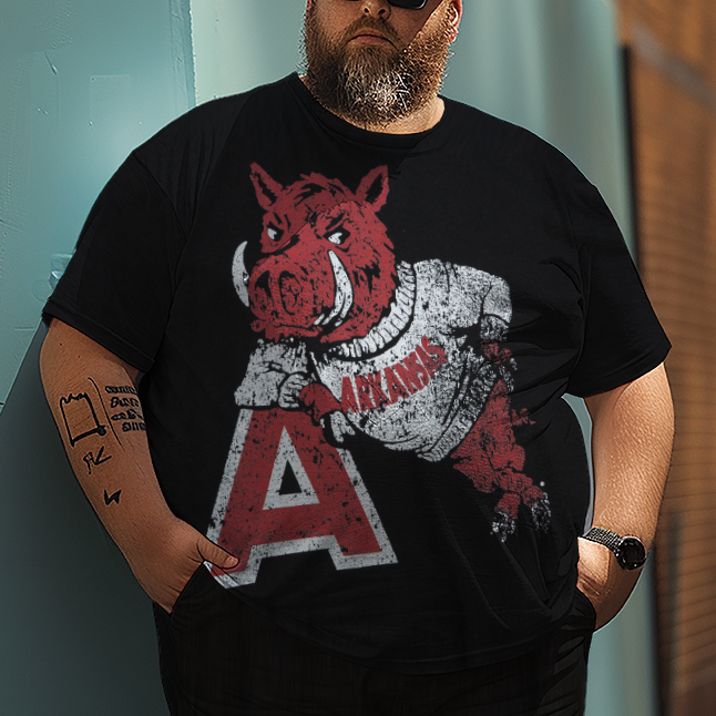 T-Shirt-Set mit großem Logo der University of Arkansas in Übergröße für Herren, Anzug im sportlichen Stil für Herren 