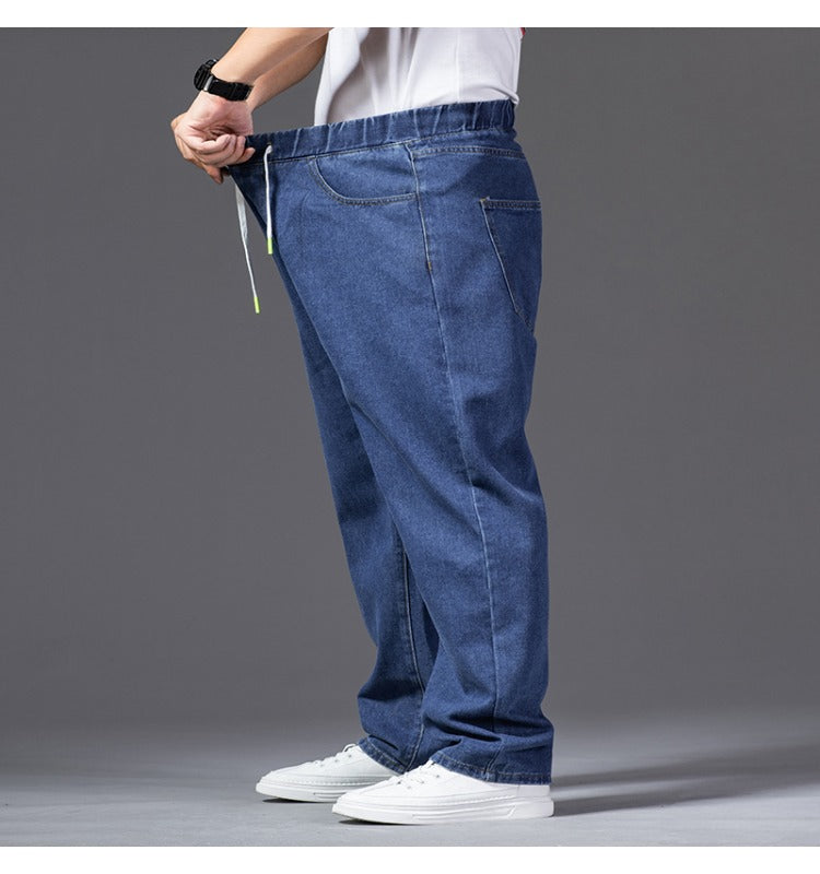 Plus Size Men's Elastic Waist Baggy Jeans,Wide-Legged Jeans,Dad Jeans