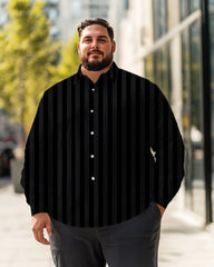 Chemise à manches longues grande taille à rayures verticales pour hommes, chemise boutonnée noire/grise