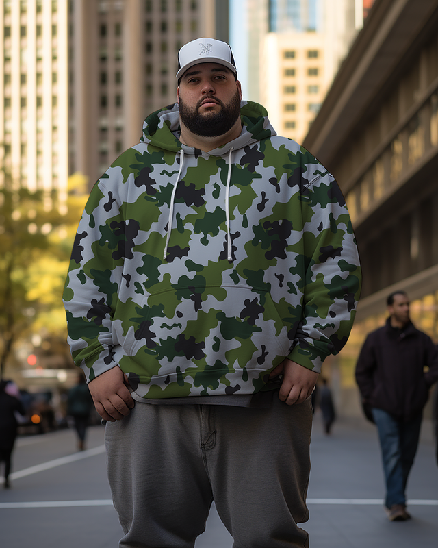 Sweat à capuche et pantalon camouflage vert grande taille pour homme