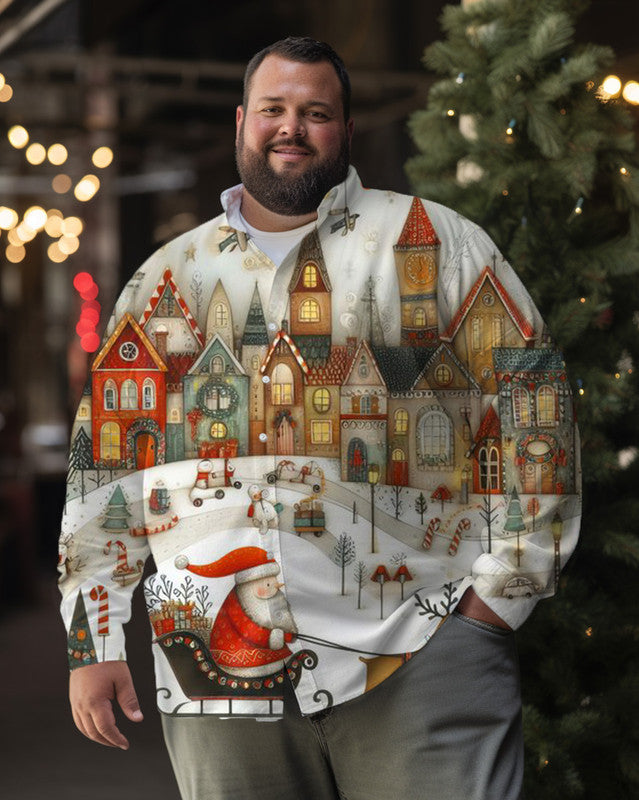 Chemise à manches longues grande taille pour homme avec imprimé 3D de Noël 