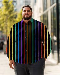 Men's vertical rainbow Plus Size Long Sleeve Shirt  ,  Button Down Shirt