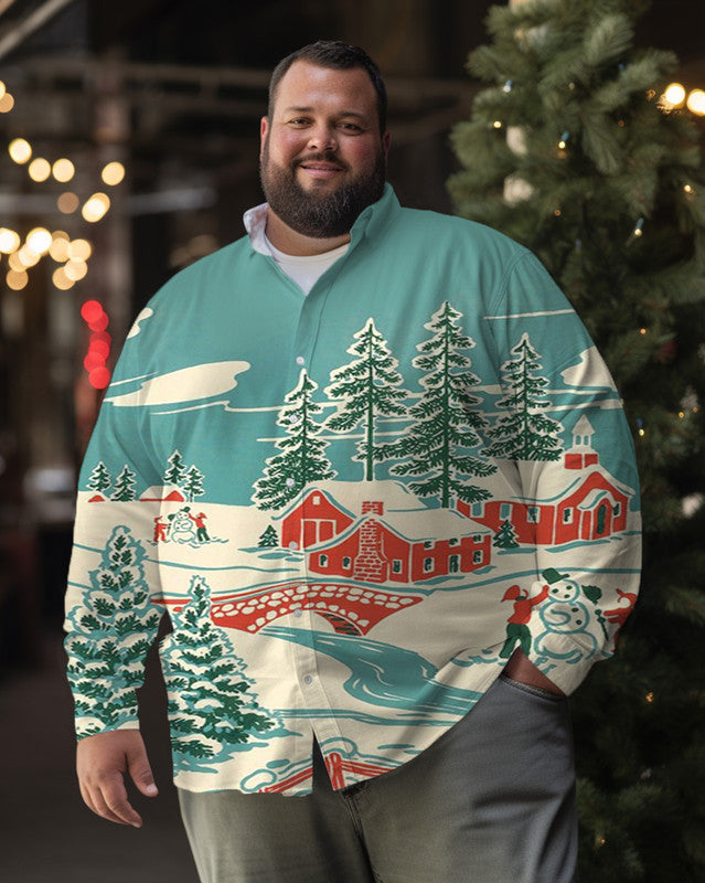 Men's Christmas 3D Print Plus Size Long Sleeve Shirt