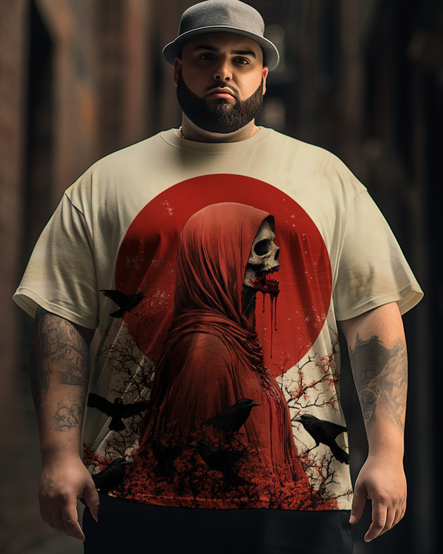 T-shirt à manches courtes pour homme avec imprimé squelette d'horreur Grim Reaper, grande taille