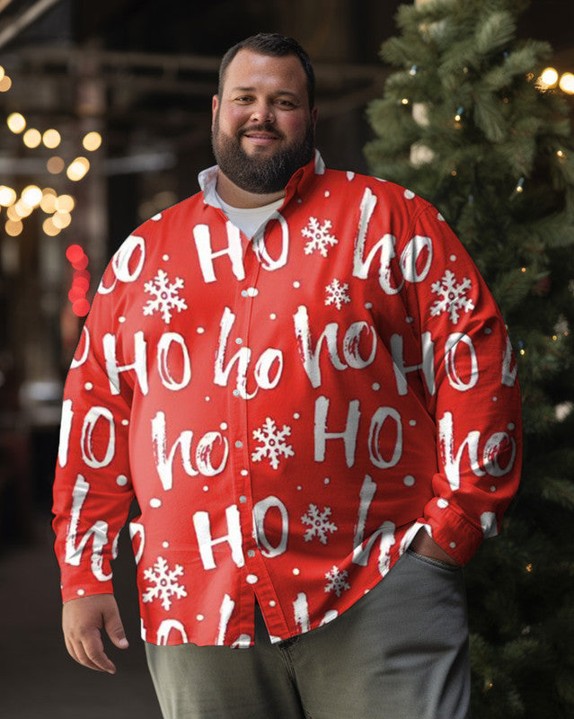 Chemise à manches longues pour homme avec flocon de neige et joyeux Noël rouge Hoho grande taille