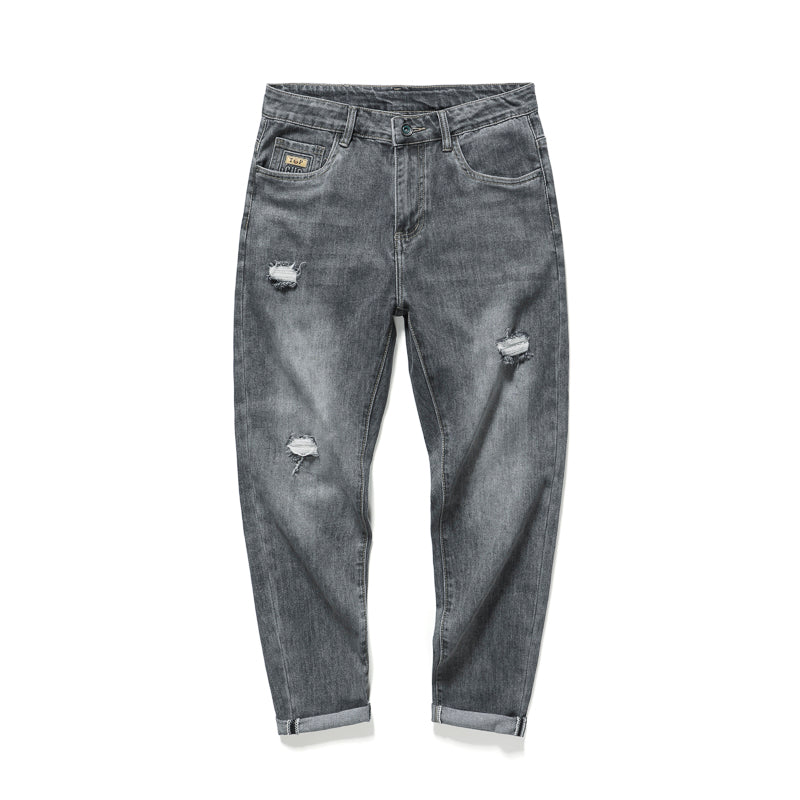 Übergröße Herren Jeans mit Prägung, Lässige Jeanshose mit Patches 