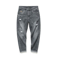 Plus Size Men's Embossed Casual Jeans,Patched Denim Pants