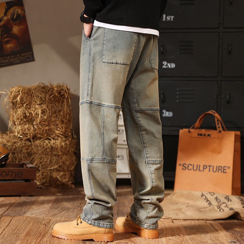 Plus Size Men's Stylish Straight Leg Jeans,Patchwork Jeans