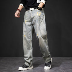 Plus Size Men's Stylish Straight Leg Jeans,Torn Jeans