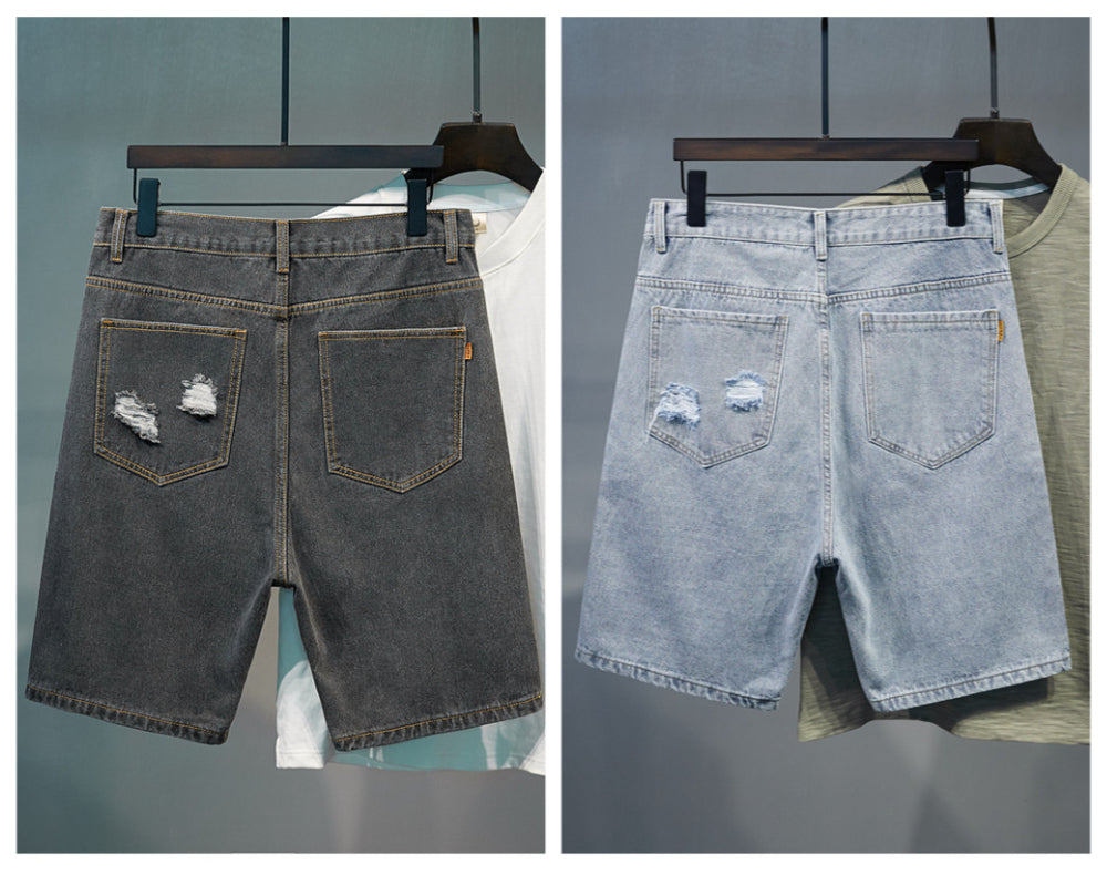 Short en jean déchiré grande taille pour homme, jean décontracté au genou pour l'été 