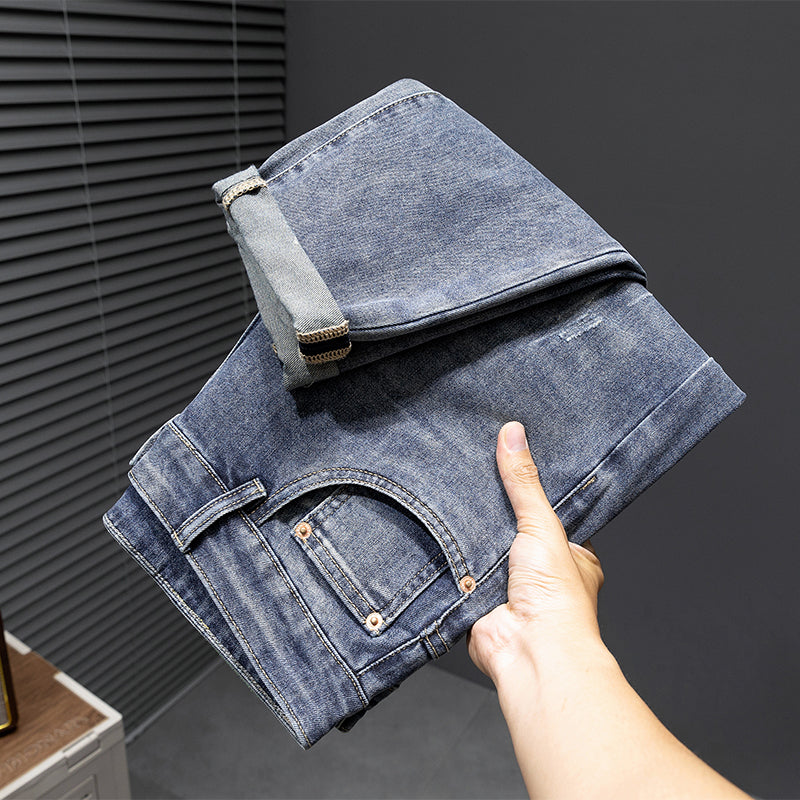 Übergröße Herren Schlichte, geprägte, lässige, dünne Jeans 