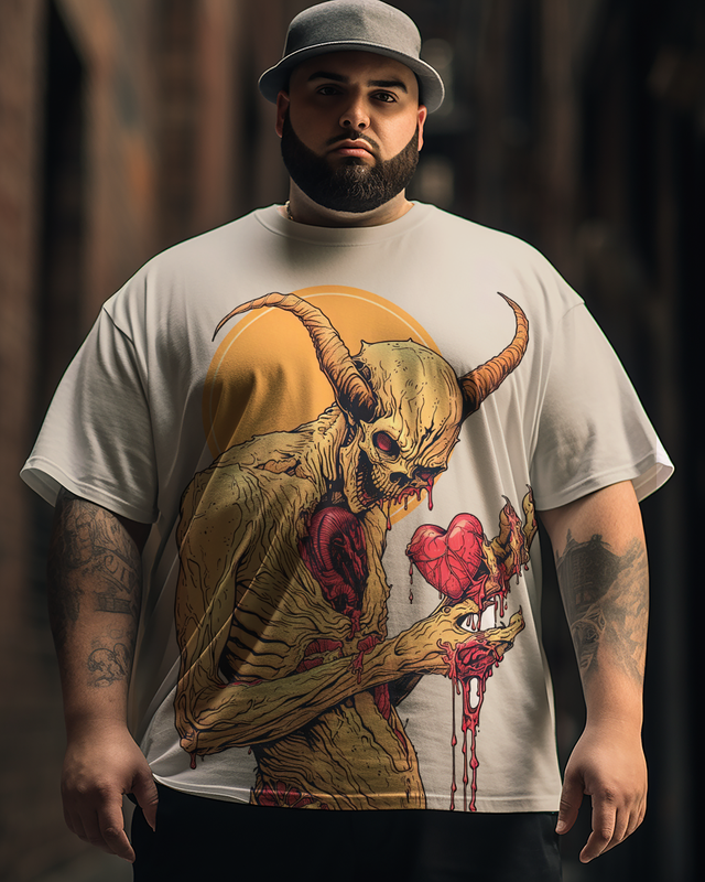 Men's Skeleton Art Printed Plus Size Short Sleeve T-Shirt