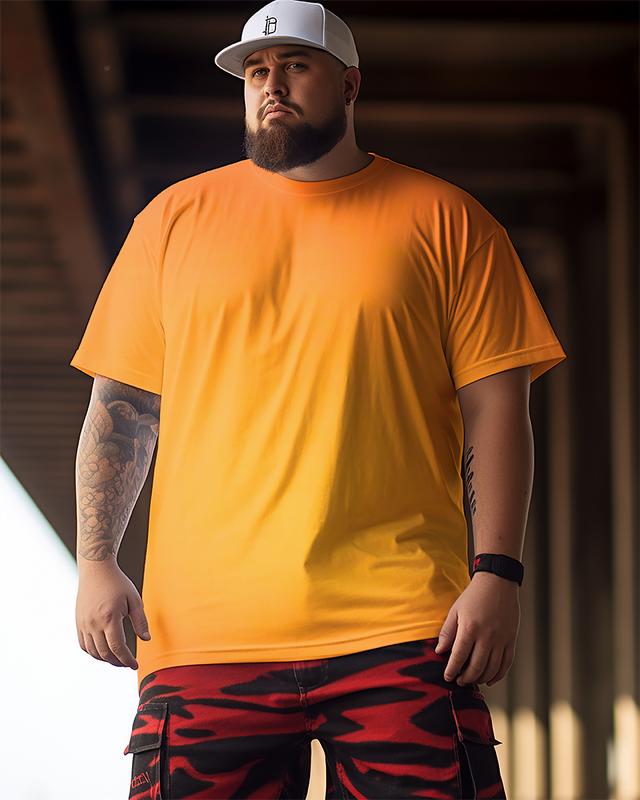 T-shirt et short basiques orange à col ras du cou pour hommes, grande taille,