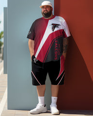 Men's Black, Red And White Colorblocked Team Style Plus Size T-Shirt Set