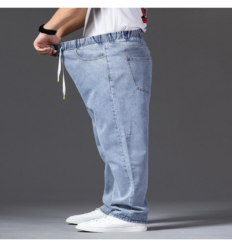 Plus Size Men's Elastic Waist Baggy Jeans,Wide-Legged Jeans,Dad Jeans