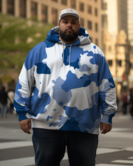 Men's Tricolor Camo Pattern Plus Size Hoodie&Pants