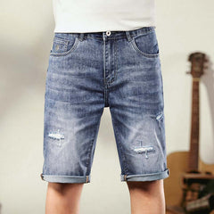 Plus Size Men's Distressed Holes Summer Knee Jeans