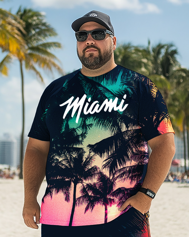 Herren Miami Palm Beach Sunset Übergröße T-Shirt-Set, Herren Freizeitanzug