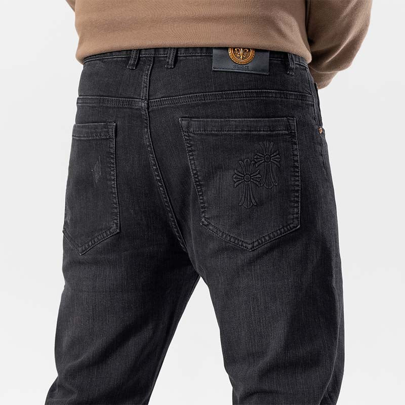 Stretch-Winterjeans für Herren in großen Größen, Jeans mit weitem Bein, Jeans mit Prägung 