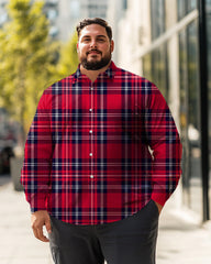 Men's Red Plaid Plus Size Long Sleeve Shirt  ,  Button Down Shirt