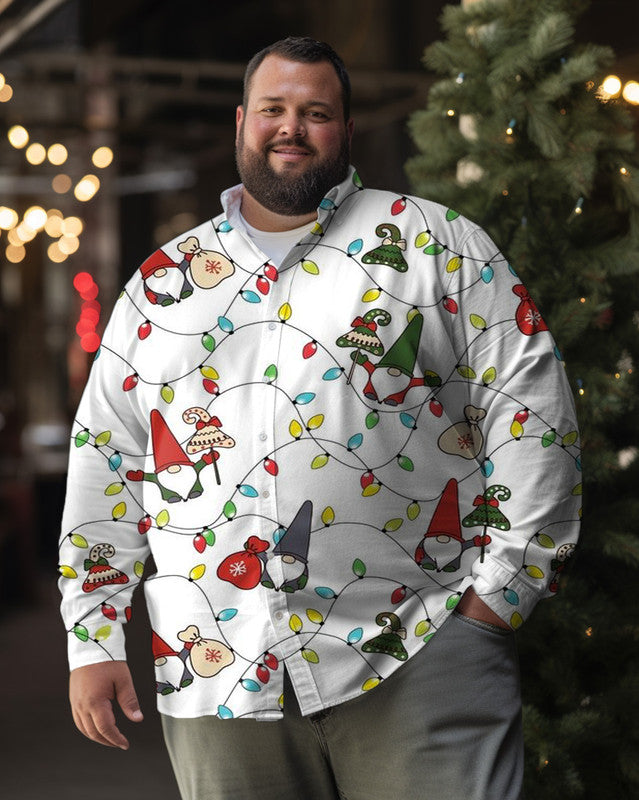 Men's Christmas Lights Decoration Plus Size Long Sleeve Shirt