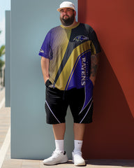 Men's Blue-Purple Black Colorblocked Team Style Plus Size T-Shirt Set