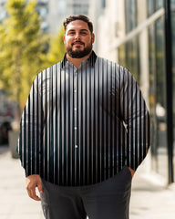 Men's Gradient color vertical stripes Plus Size Long Sleeve Shirt  ,  Button Down Shirt