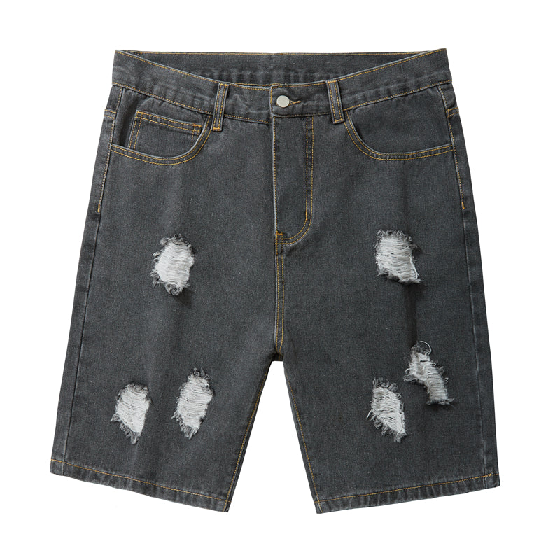 Plus Size Men's Torn Denim Shorts, Casual Summer Knee Jeans