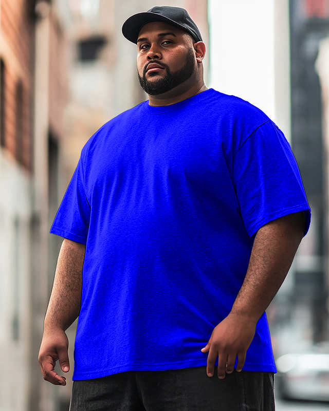 Men's Basic Blue Crew Neck Plus Size T-Shirt & Short,