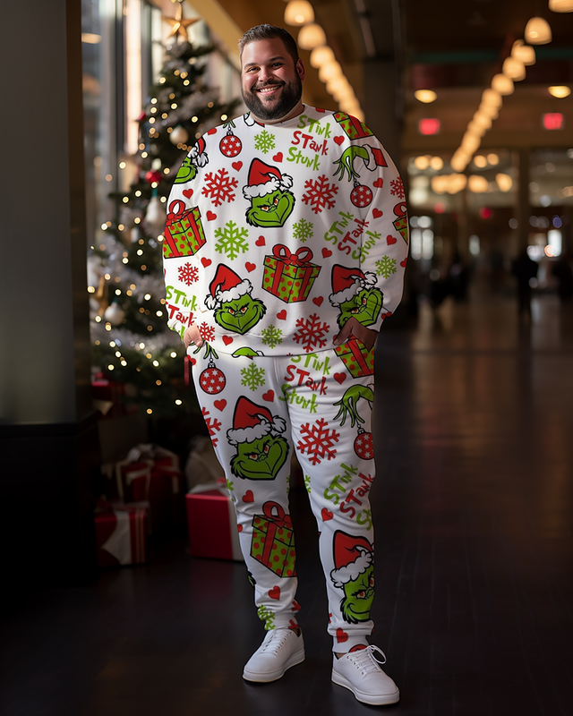 Sweat-shirts et pantalons à motif Grinch de Noël pour hommes, grande taille