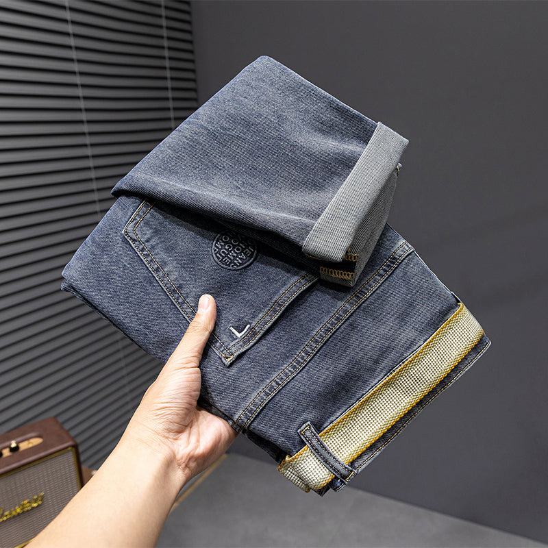 Übergröße Herren Schlichte, geprägte, lässige, dünne Jeans 