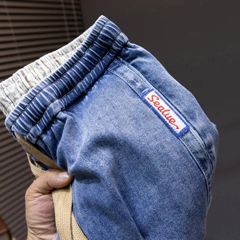 Jeansshorts für Herren mit elastischem Bund und Kordelzug in Übergröße 