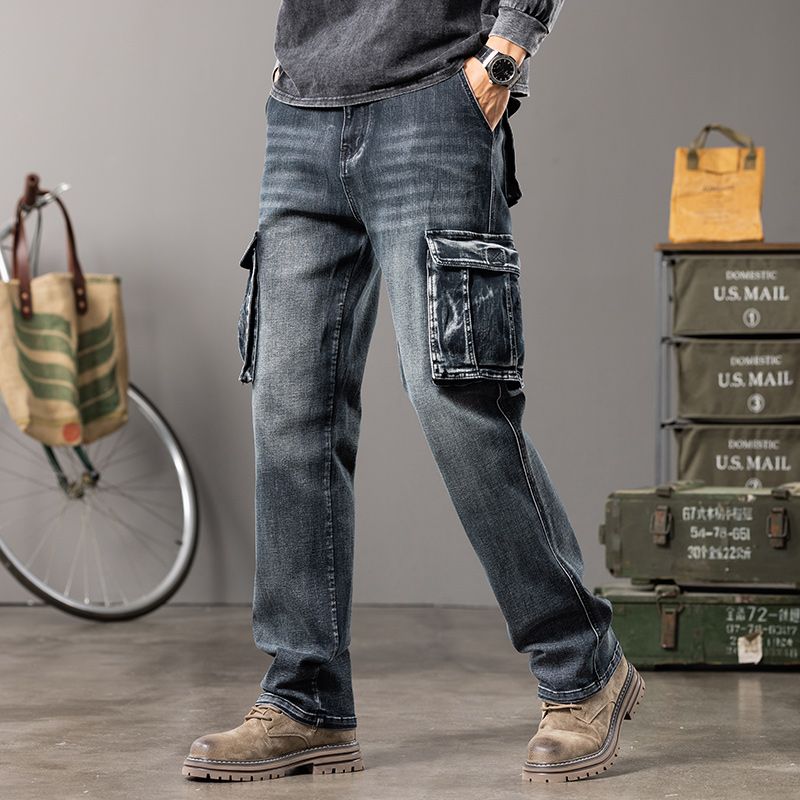 Plus Size Men's Outdoor Wide-legged Jeans,Workwear Pants