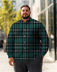 Chemise à manches longues à carreaux verts pour hommes, grande taille, chemise boutonnée 