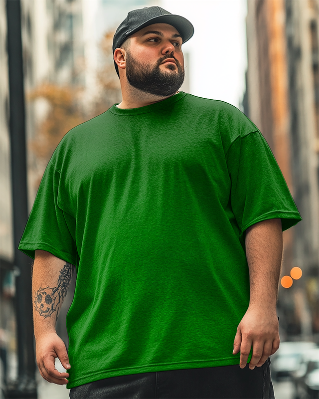 T-shirt et short basiques à col ras du cou vert pour hommes, grande taille,