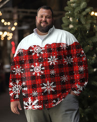 Men's Christmas Plaid and Snowflake Print Plus Size Long Sleeve Shirt