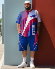 Men's Blue-Purple Red White Colorblocked Team Style Plus Size T-Shirt Set