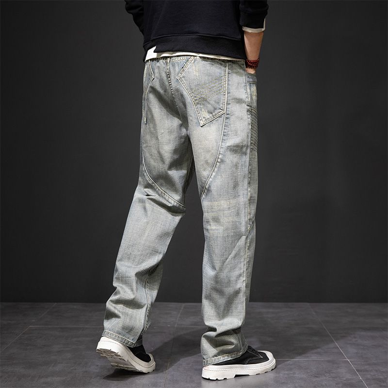 Plus Size Men's Stylish Straight Leg Jeans,Torn Jeans